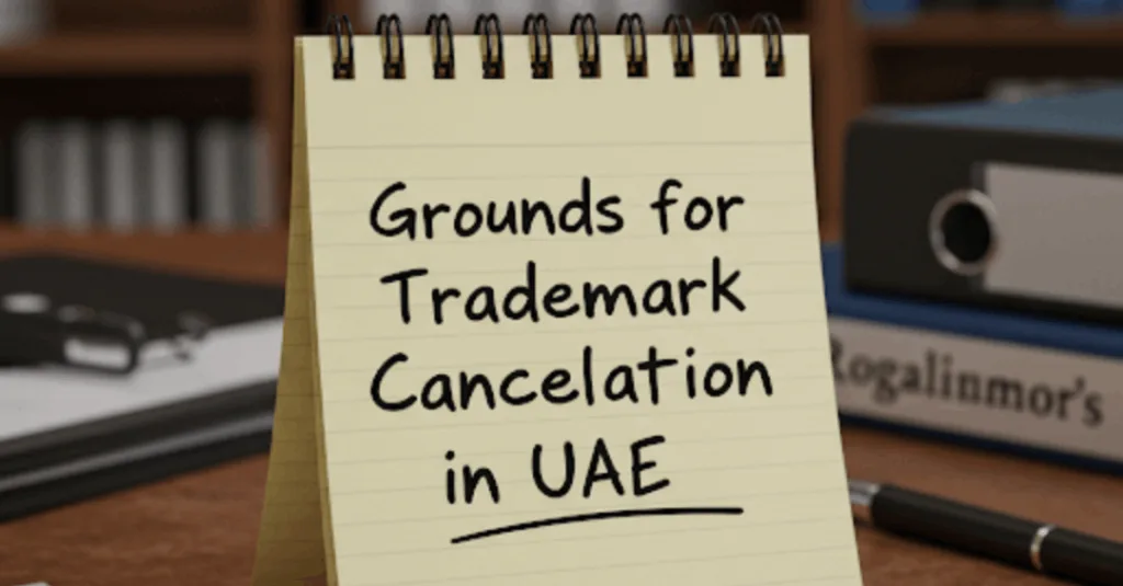 A note with the text Grounds for Trademark Cancellation in UAE written on it.